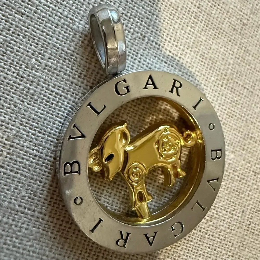 GOLDEN BULL ZODIAC PENDANT – MONOGRAM STYLE SILVER & GOLD TONE ✨